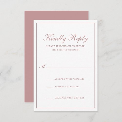 Traditional Formal Elegant Dusty Rose Pink Wedding RSVP Card