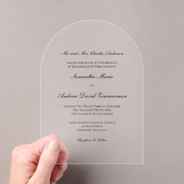 Traditional Formal Elegant Minimalist Wedding Acrylic Invitations (Insitu (Handheld))
