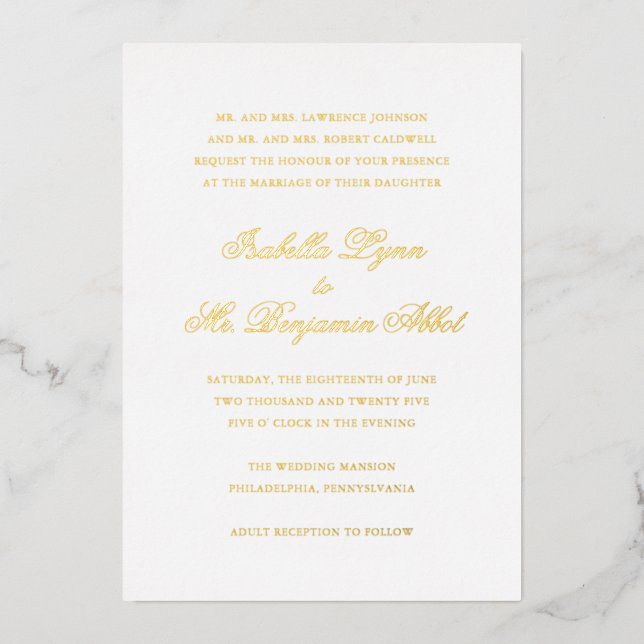 Traditional Formal Elegant Wedding Foil Invitation (Front)