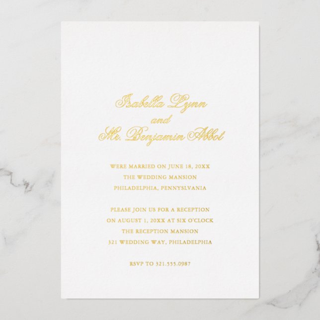 Traditional Formal Elegant Wedding Reception Foil Invitation (Front)