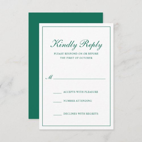 Traditional Formal Emerald Green Elegant Wedding RSVP Card