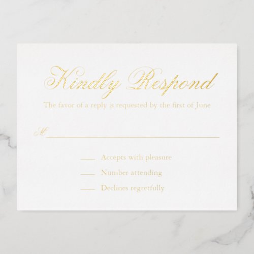 Traditional Formal Gold Foil Wedding RSVP Card