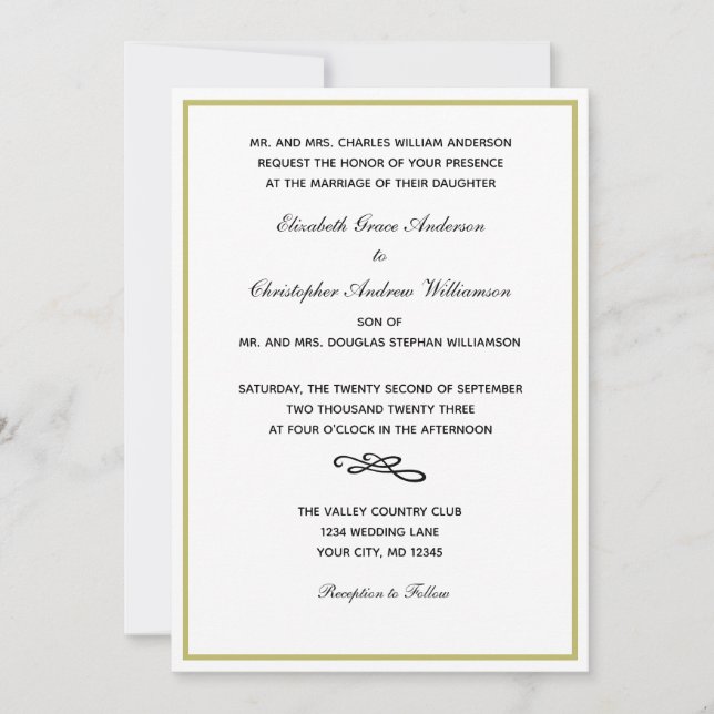 Traditional Formal Gold White Black Wedding Invita Invitation (Front)