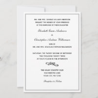 Traditional Formal Silver White Black Wedding Invitation