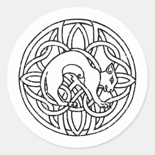 Traditional Framed Nordic Viking Cat Classic Round Sticker