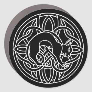 Traditional Framed Nordic Viking White Cat Car Magnet