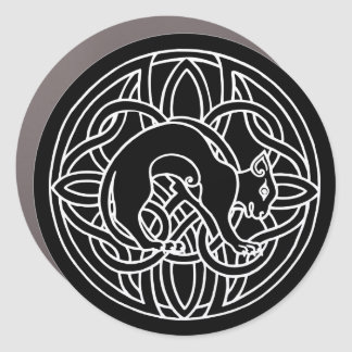 Traditional Framed Nordic Viking White Cat Car Magnet