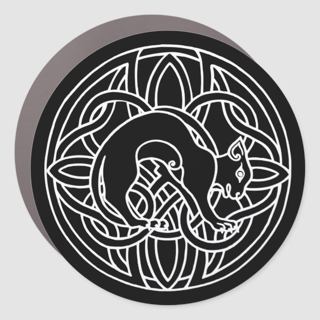 Traditional Framed Nordic Viking White Cat Car Magnet (Front)
