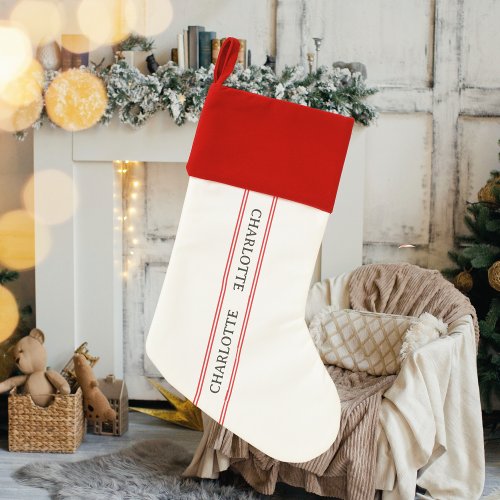 Traditional French Custom Name Red Stripe Christmas Stocking