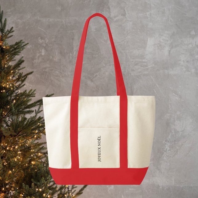 Traditional French Joyeux Noël Christmas Red Trim Tote Bag (Creator Uploaded)