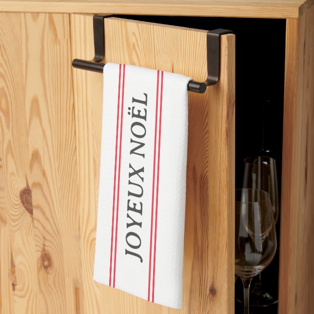 Traditional French Joyeux Noël Red Stripe Country Kitchen Towel (Thirds Fold)