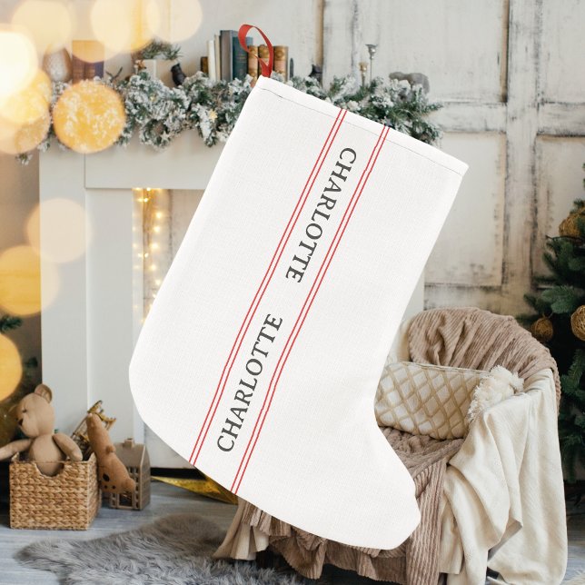 Traditional French Personalized Name Red Stripe Small Christmas Stocking (Creator Uploaded)