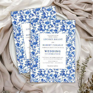 Traditional French Toile Blue Floral Wedding Invitation