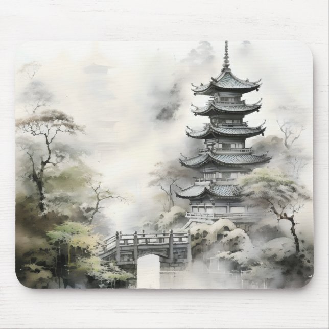 Traditional Garden Asian Painting Mouse Pad (Front)
