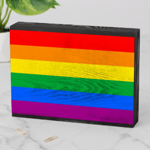 Traditional Gay Pride Flag Wooden Box Sign