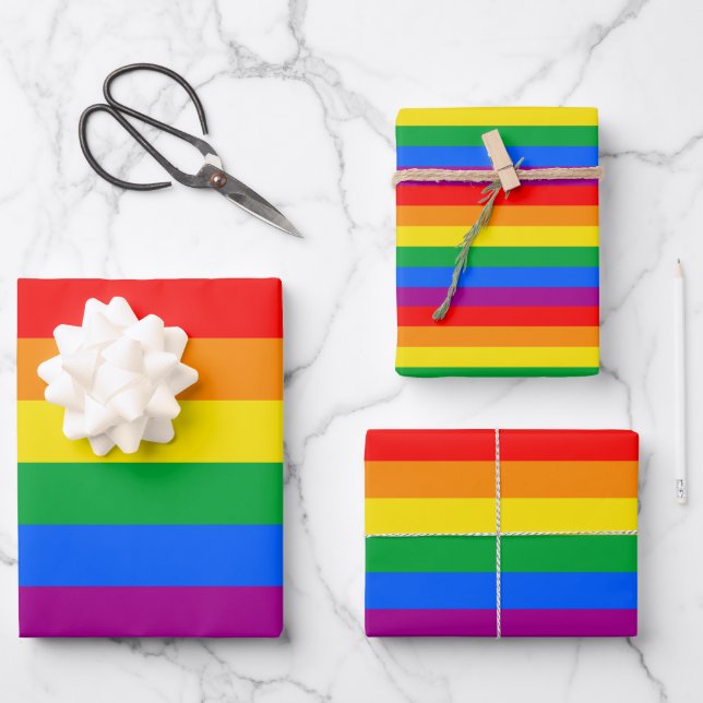Traditional Gay Pride Flag Wrapping Paper Sheets (Front)
