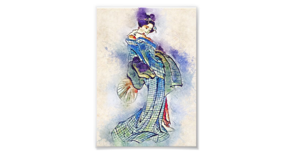 Traditional Geisha Vintage Hokusai japan art Photo Print | Zazzle