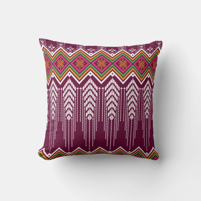 Traditional Geometric Ethnic Pattern Throw Pillow (Front)