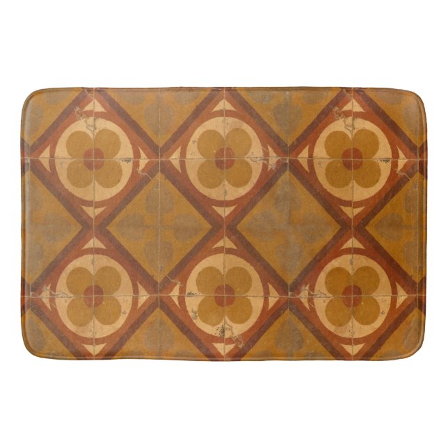 Traditional Geometric Floral Ceramic Tiles Bathroom Mat (Front)