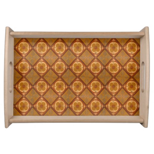 Traditional Geometric Floral Ceramic Tiles Serving Tray