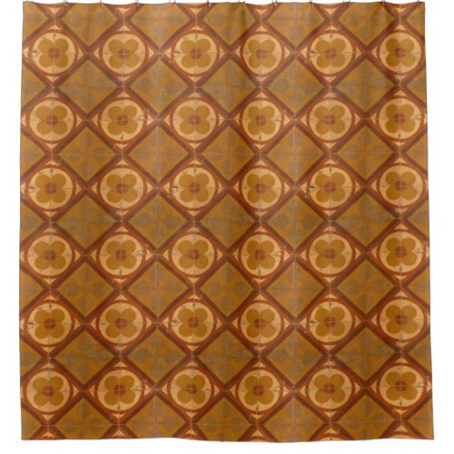 Traditional Geometric Floral Ceramic Tiles Shower Curtain