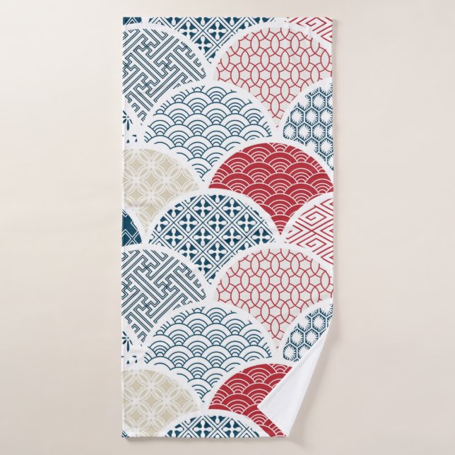 traditional geometric kimono pattern vintage sketc bath towel (Bath Towel)