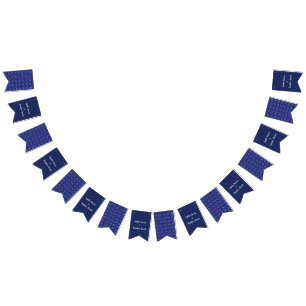 Traditional Geometric Pixel Pattern in Deep Blue  Bunting Flags