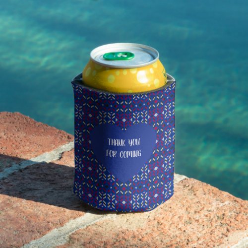 Traditional Geometric Pixel Pattern in Deep Blue  Can Cooler