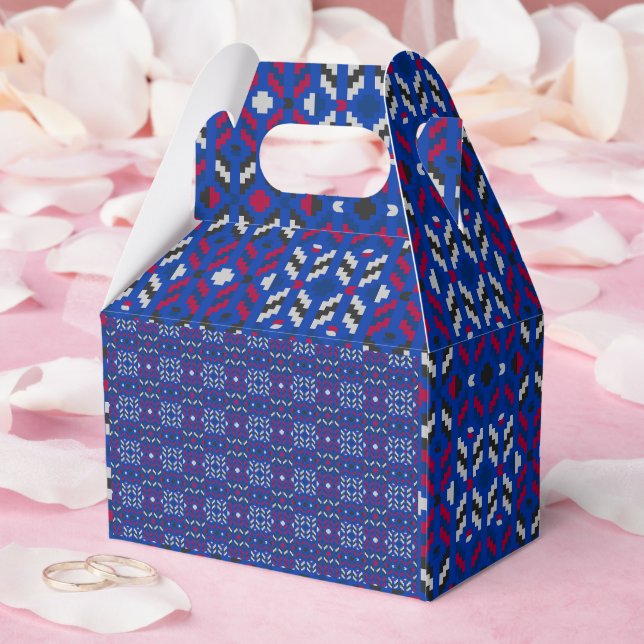 Traditional Geometric Pixel Pattern in Deep Blue  Favor Boxes (Wedding)