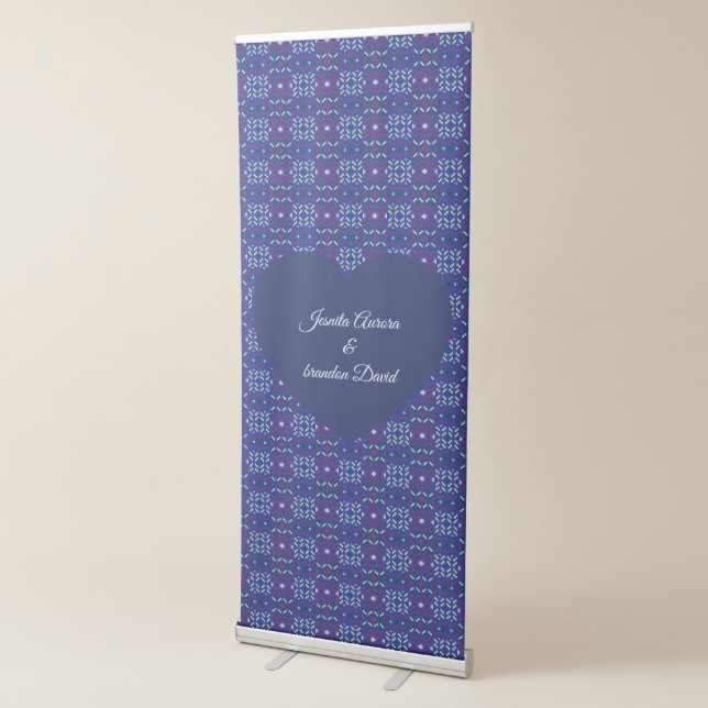Traditional Geometric Pixel Pattern in Deep Blue  Retractable Banner (3/4)
