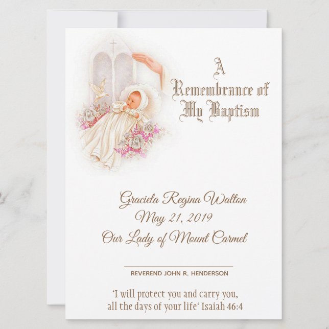 Traditional Girl Baptism Christening  Certificate Holiday Card (Front)