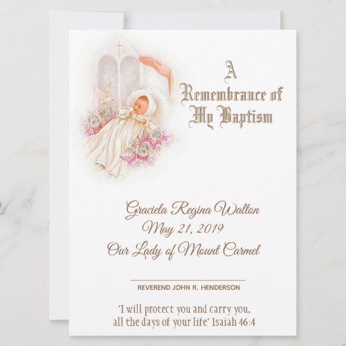 Traditional Girl Baptism Christening  Certificate Holiday Card
