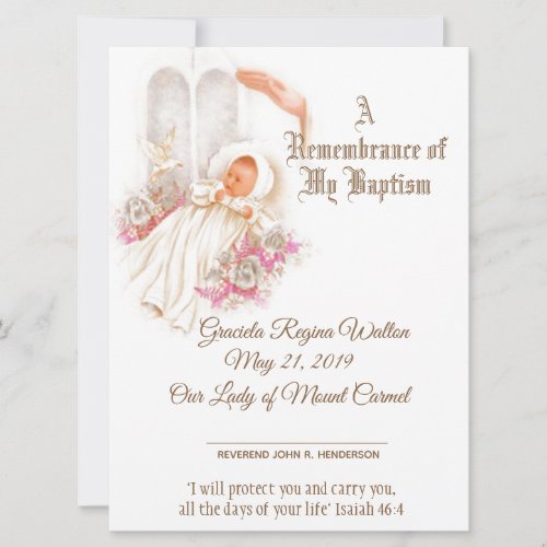 Traditional Girl Baptism Christening  Certificate Holiday Card