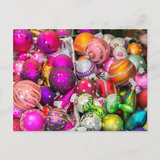 Traditional Glass Ornaments At Christmas Market Holiday Postcard (Front)