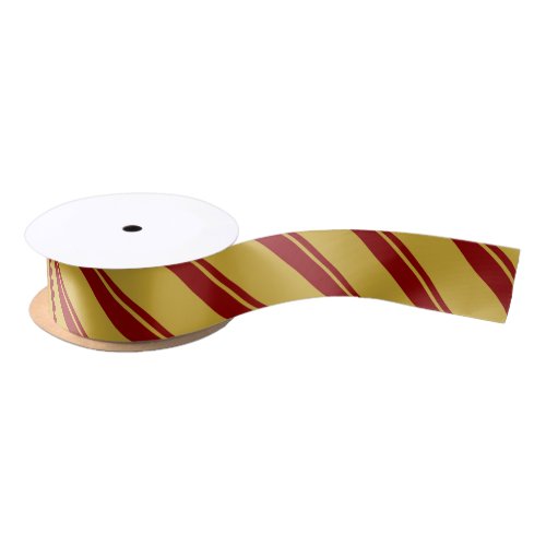 Traditional Gold and Rich Red Striped Pattern Satin Ribbon