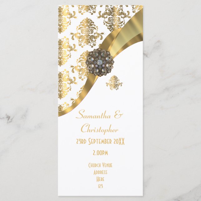 Traditional gold and white church wedding program (Front)