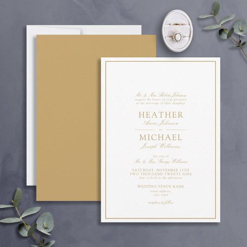 Traditional Gold Classic Script Wedding Invitation