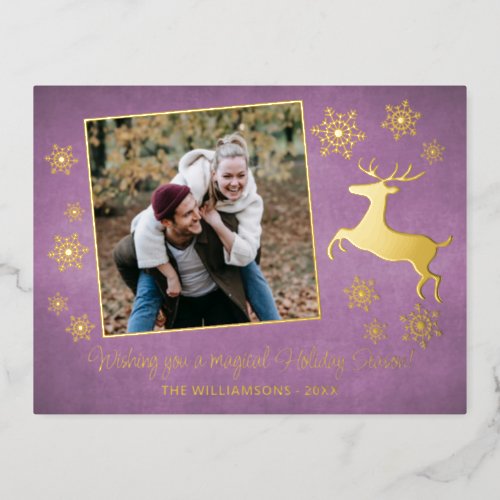 Traditional Gold Deer  Snowflakes Pattern Foil Holiday Postcard