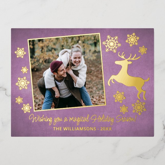 Traditional Gold Deer & Snowflakes Pattern Foil Holiday Postcard (Front)