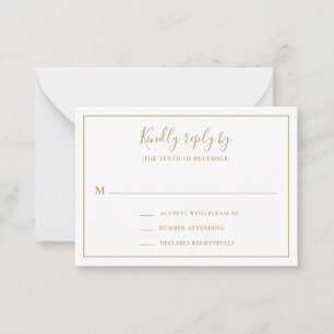 Traditional Gold Elegant Mini Wedding RSVP Card