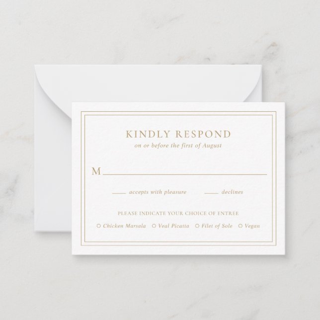 Traditional Gold Elegant Wedding Mini RSVP Card (Front)