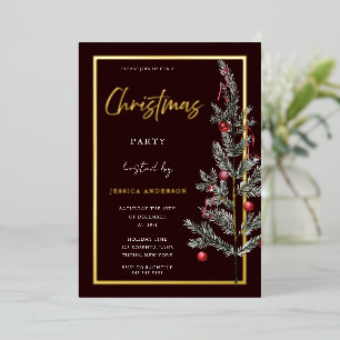 Traditional Gold Foil Christmas Tree Xmas Party Foil Invitation