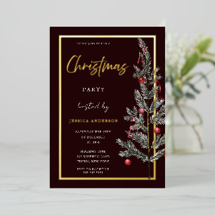 Traditional Gold Foil Christmas Tree Xmas Party Invitation