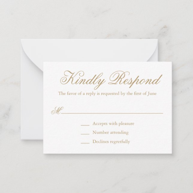 Traditional Gold Formal Elegant Mini Wedding RSVP Note Card (Front)