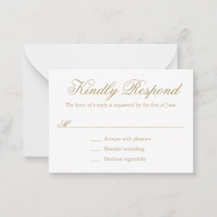 Traditional Gold Formal Elegant Mini Wedding RSVP Note Card