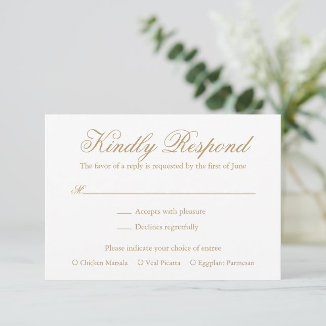 Traditional Gold Formal Elegant Wedding RSVP Card (Standing Front)