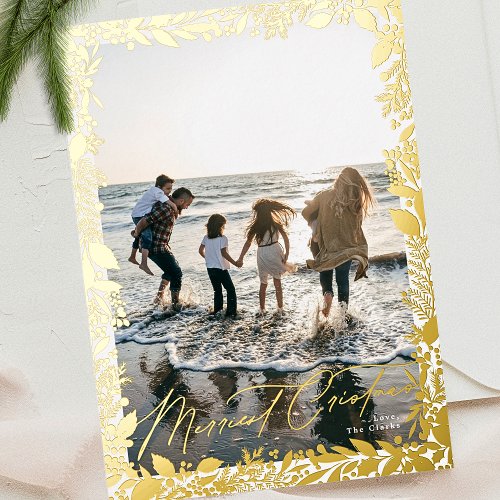 traditional gold frame Merry Christmas One Phot Foil Holiday Card