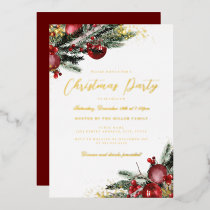 Traditional Gold Sparkle Foliage Christmas Party Foil Invitation