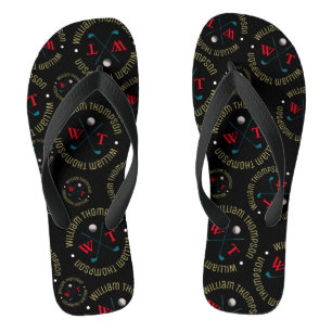 Traditional Golfer Logo Stylishly Stamped Black Flip Flops