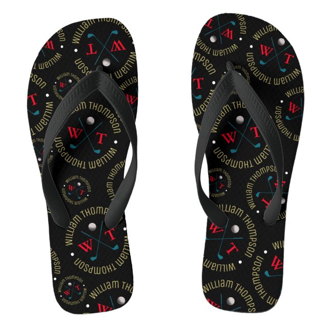 Traditional Golfer Logo Stylishly Stamped Black  Flip Flops (Footbed)